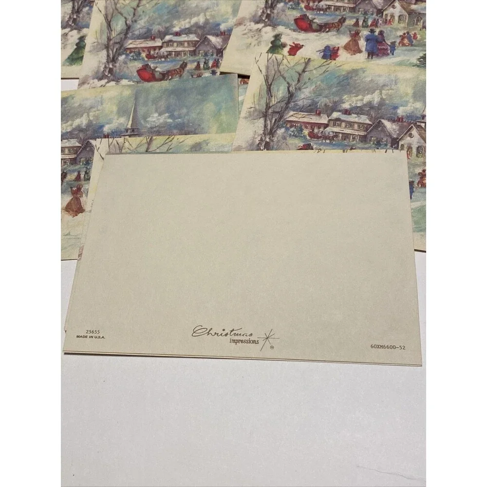 Vintage Christmas Card CHURCH WINTER HOLIDAY SCENE Sleigh Christmas Impressions